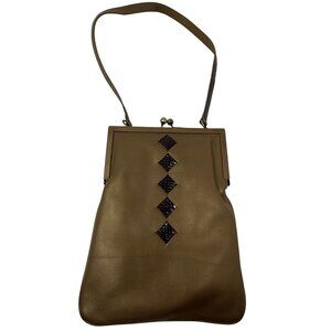 Vintage Diane Gail Taupe Leather Frame Purse Snakeskin Accents Kisslock Art Deco